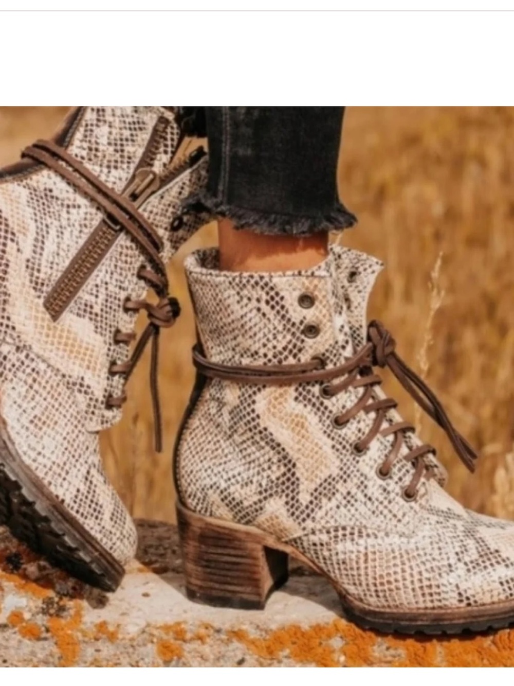 Freebird by Steven Snake-Print Lace-Up Ankle Boots Women’s 9
